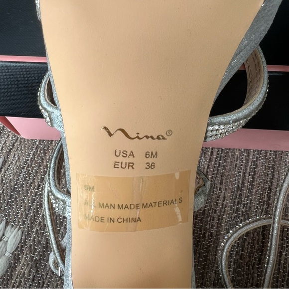 NEW Nina Silver Rhinestone Strappy Heels Size 6 - Picture 7 of 8